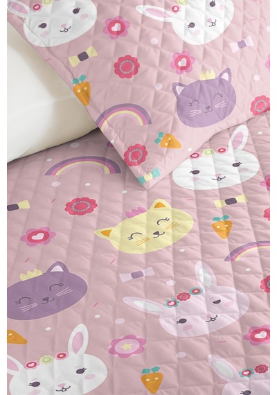 Evimde Bambaşka Tavşan Pembe Pastel Kız Çocuk Pike Takımı - Gökkuşağı Lila Bebek Odası Yatak Örtüsü - 160x220 CM Evimde Bambaşka Tavşan Pembe Pastel Kız Çocuk Pike Takımı - Gökkuşağı Lila Bebek Odası Yatak Örtüsü - 160x220 CM