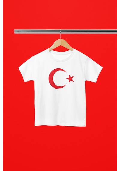 Magors Stil-x Türk Bayrağı Baskılı Bisiklet Yaka Genç Ve Çocuk Tshırt Beyaz