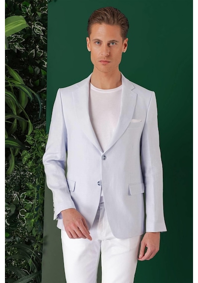 Efor Comfort Fit Çift Yırtmaç %100 Keten Casual Mavi Ceket C 668 Mavi