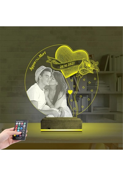 Luvivia Kalp Gül Sevgiliye Hediye Fotoğraflı 3d Lamba - Masa Gece Lambası V2