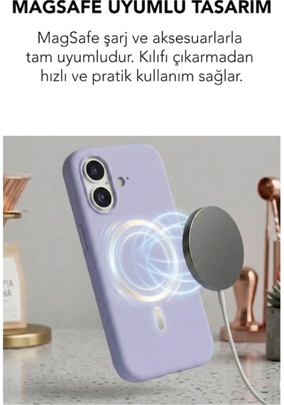 Apple İphone 16 Uyumlu Magsafe Lansman Silikon Kılıf Lila