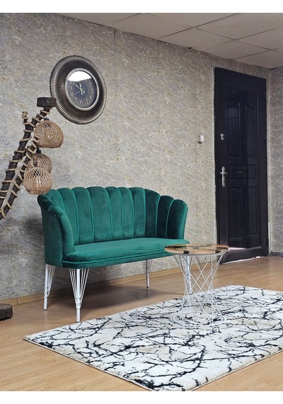 Zafir İkili Beyaz Boyalı Tel Ayak Papatya Çay Seti Koltuk Takımı , Balkon, Salon, Ofis, Cafe Koltuk Takımı Yeşil