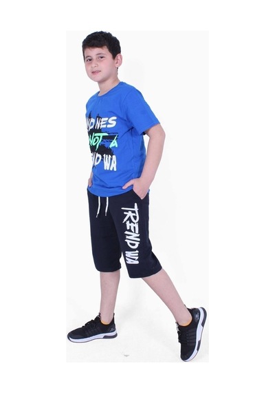 Fyk Kids Kind Nes-trend Wa Yazı Baskılı Erkek Çocuk Kapri Takım İndigo