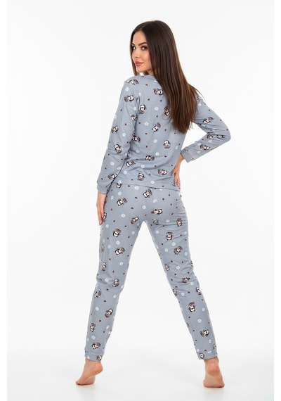 Bisiklet Yaka Süet Pijama Takımı 6009 Penguen Mavi Mavi
