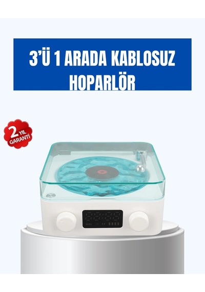 Retro Tasarımlı Gece Lambalı Bluetooth Hoparlör - Saat Ve Pil Göstergeli