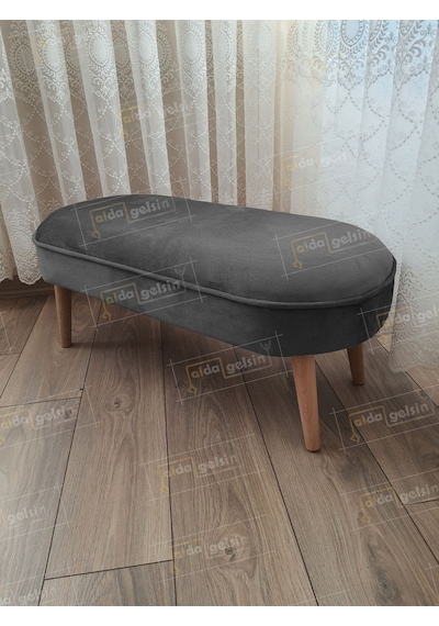 Ultra Lüks Oval Parrot Puf Ahşap Ayak gri