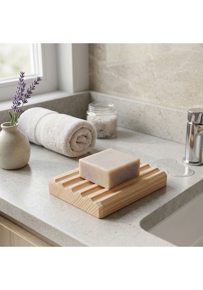 Ahşap Sabunluk 10x7 Cm Doğal Masif Ahşap, Kaymaz Tasarım, Banyo & Mutfak İçin Açık Ahşap