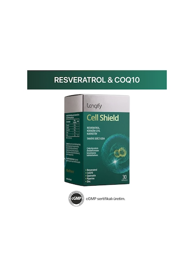 Cell Shield Resveratrol, Koenzim Q10, Kuersetin, Piperin, Çinko Takviye Edici Gıda 30 Kapsül