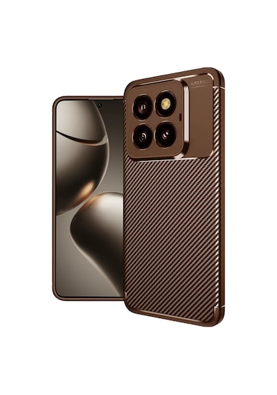Newface Xiaomi Mi 14t Pro Kılıf Auto Focus Karbon Kapak - Kahverengi