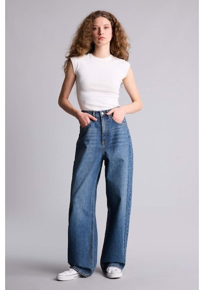 Defacto Baggy Fıt Yüksek Bel Düz Paça Uzun Jean Pantolon H1165ax26smnm34 Mavi-nm34