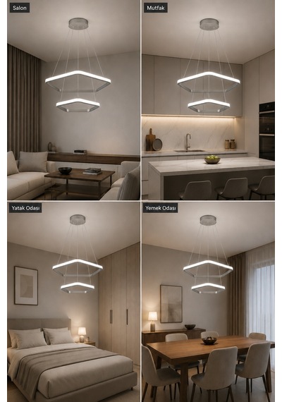 AvizeGO Titan 2'li Led Sarkıt Avize Beyaz Işık Gri