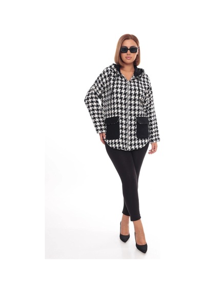 Lady Majestic Büyük Beden Kapüşonlu Fermuarlı Sweatshirt Hırka 44-58 Beden Beyaz
