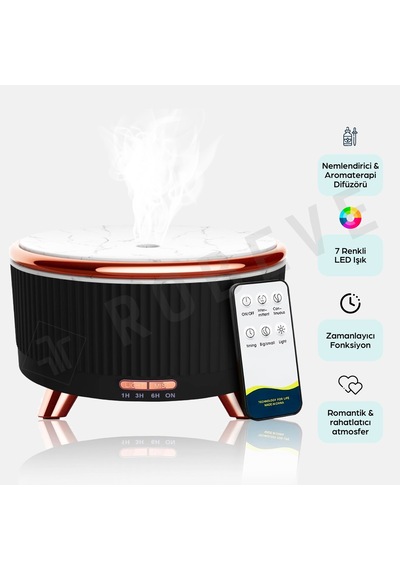 Robeve 500 Ml Uzaktan Kumandalı Aroma Difüzörü Hava Nemlendirici Buhar Makinesi 7 Renk Led Işıklı, 3 Sis Modlu Hava Nemlendirici Sessiz Çalışan, Zaman Ayarlı & Otomatik Kapanmalı Difüzör