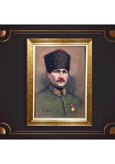 Altın Varaklı Çerçeveli Paspartulu Atatürk Tablo Hk1183