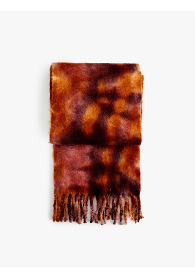 Koton Batik Desenli Uzun Püsküllü Atkı Hardal 6wak50080aa Sarı