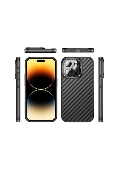 Apple Uyumlu iPhone 14 Pro Kılıf Mat Transparan Karbon Fiber Görünümlü Wlons Marin