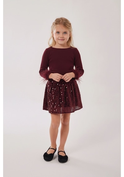 My Kids Wear Kız Çocuk Bayramlık Payet Etekli Takım 12535 Beyaz - Fuşya
