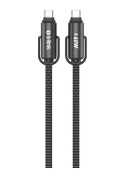 S-link Armor Boyun Askılı Ac-01 60w 1.2m Type-c To Type-c Örgülü Metal Başlıklı Siyah Şarj Kablosu