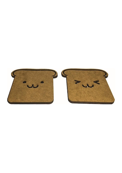 Tost Ahşap Bardak Altlığı 2 Lı Set Sevgililere Özel Bardak Altlığ Kahverengi