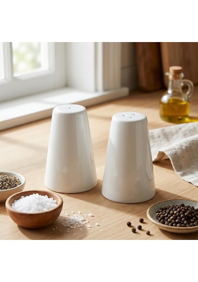 2'li Porselen Tuzluk Ve Karabiberlik Seti - Yumuşak Hatlı Minimalist Beyaz Sofra Baharatlık Takımı Ergonomik Masaüstü Tuzluk 5,7 X 7,9 Cm Çok Renkli