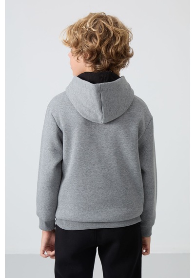Tommylife Gri Melanj Pamuklu Kalın İçi Tüylü Standart Fit Baskılı Erkek Çocuk Sweatshirt - 11239
