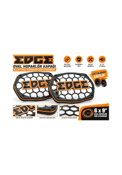 Edge Oval Hoparlör Kapağı - Edge Logolu Kaliteli Plastik Kayık Hoparlör Kapak - 2 Adet