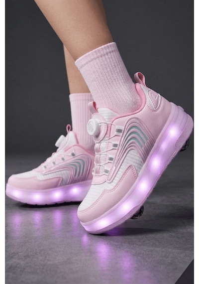 Muggo Flow Çocuk Işıklı Patenli Tekerlekli Sneaker Spor Ayakkabı Pudra