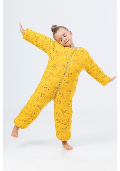 Cantoy Kız Erkek Çocuk Kalın Elyaf Dolgulu Premium Kalite 2.5 Tog Desenli Uyku Tulumu Ekru - Sarı