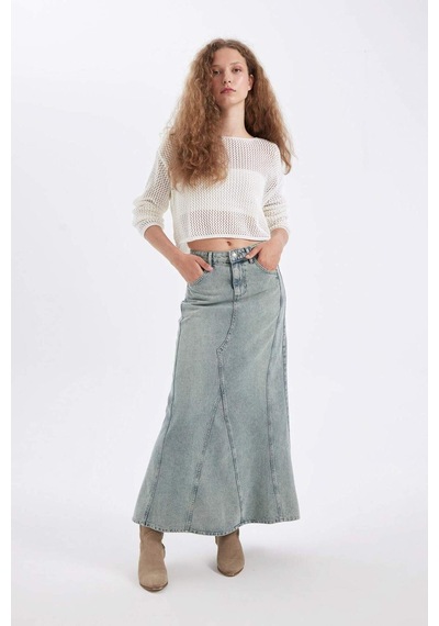 Defacto Fashion Fit Cepli Jean Maxi Etek D4420AX24AUNM85 İndigo