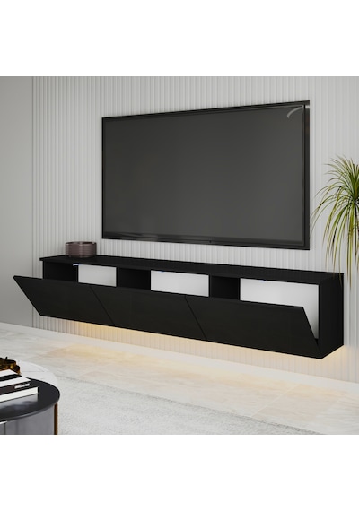 T0020 Alston Duvara Monte Tv Ünitesi Led Işıklı, Modern Tasarım, 160 Cm - Parlak Siyah Parlak Siyah T0020 Alston Duvara Monte Tv Ünitesi Led Işıklı, Modern Tasarım, 160 Cm - Parlak Siyah Parlak Siyah