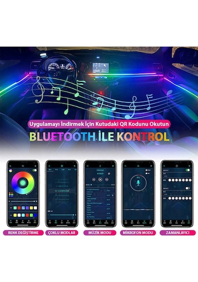 Araç İçi Atmosfer Ambiyans Led Neon Rgb App Kontrollü 18 Parça