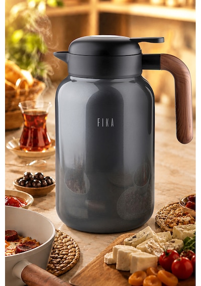 Fika Paeta Çift Katmanlı Sızdırmaz Kapaklı Çelik Büyük Boy Sürahi Termos 2 Litre Antrasit