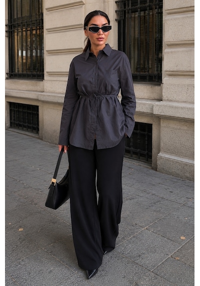 Madmext Füme Belden Bağlamalı Oversize Cepli Gömlek Mg2798