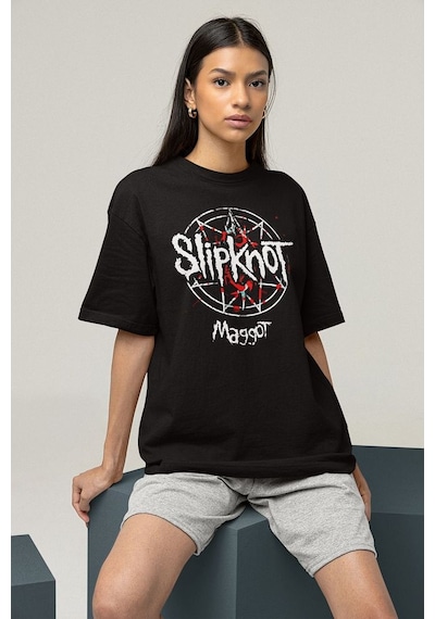 Slipknot Maggot Müzik Grubu Baskılı Unisex Oversize Tişört Siyah