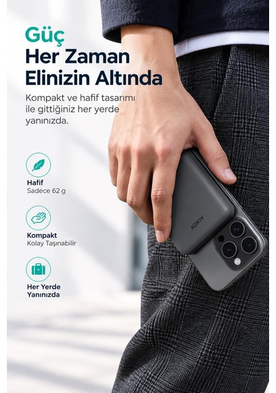 Aukey Pb-ms04-gy Magfusion Slim 10000 Mah Manyetik Wireless Şarj Powerbank - Gri