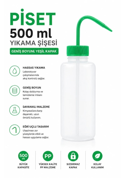 Piset 500 Ml - Yıkama Şişesi - Geniş Boyun Yeşil Kapak