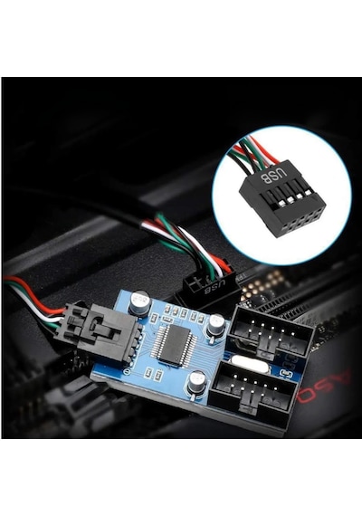 6090 Anakart İç Usb Hub 9 Pin Header 1x2 Çoğaltıcı Port Genişletici Panel Rgb Dişi
