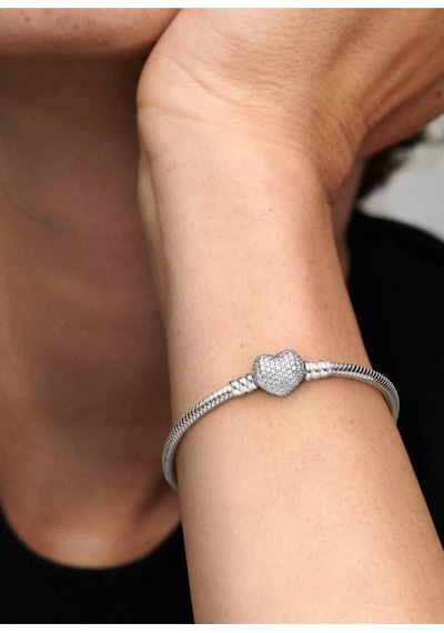 Lunarie Pavé Zirkon Taşlı Kalp Klipsli Charm Bileklik Gümüş