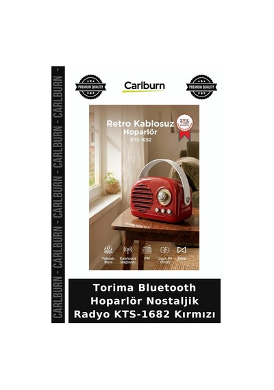 Delux Serisi Torima Bluetooth Hoparlör Nostaljik Radyo Kts-1682 Kırmızı Müzik Teknoloji Eğlence