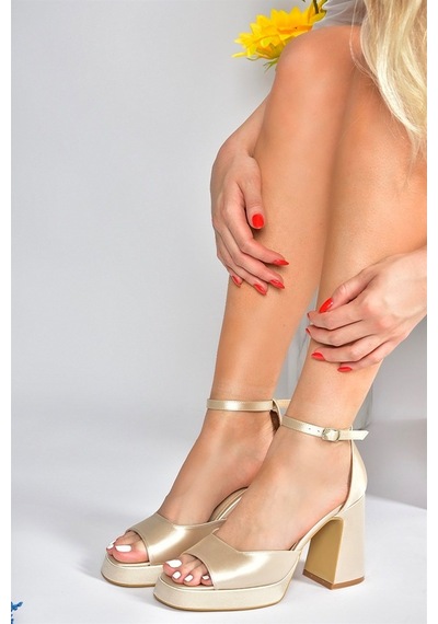 Fox Shoes Ten Saten Kumaş Kalın Platform Topuklu Kadın Ayakkabı M (546768652)