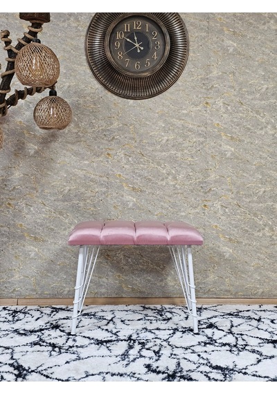 Zafir Metal Beyaz Tel Ayaklı 60 Cm Puf Bench - Puf - Bench - Oturak - Mutfak Oturağı - Antre Oturağı Pembe
