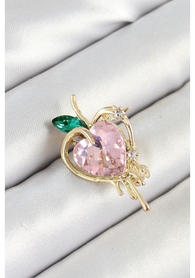 Pembe Ve Yeşil Zirkon Taşlı 3d Eriyen Kalp Figürlü Gold Renk Tdrtr