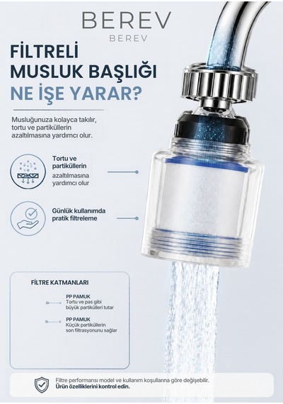 Filtreli Musluk Başlığı Su Arıtıcı Kireç Önleyici Musluk Filtresi 5 Yedek Filtre
