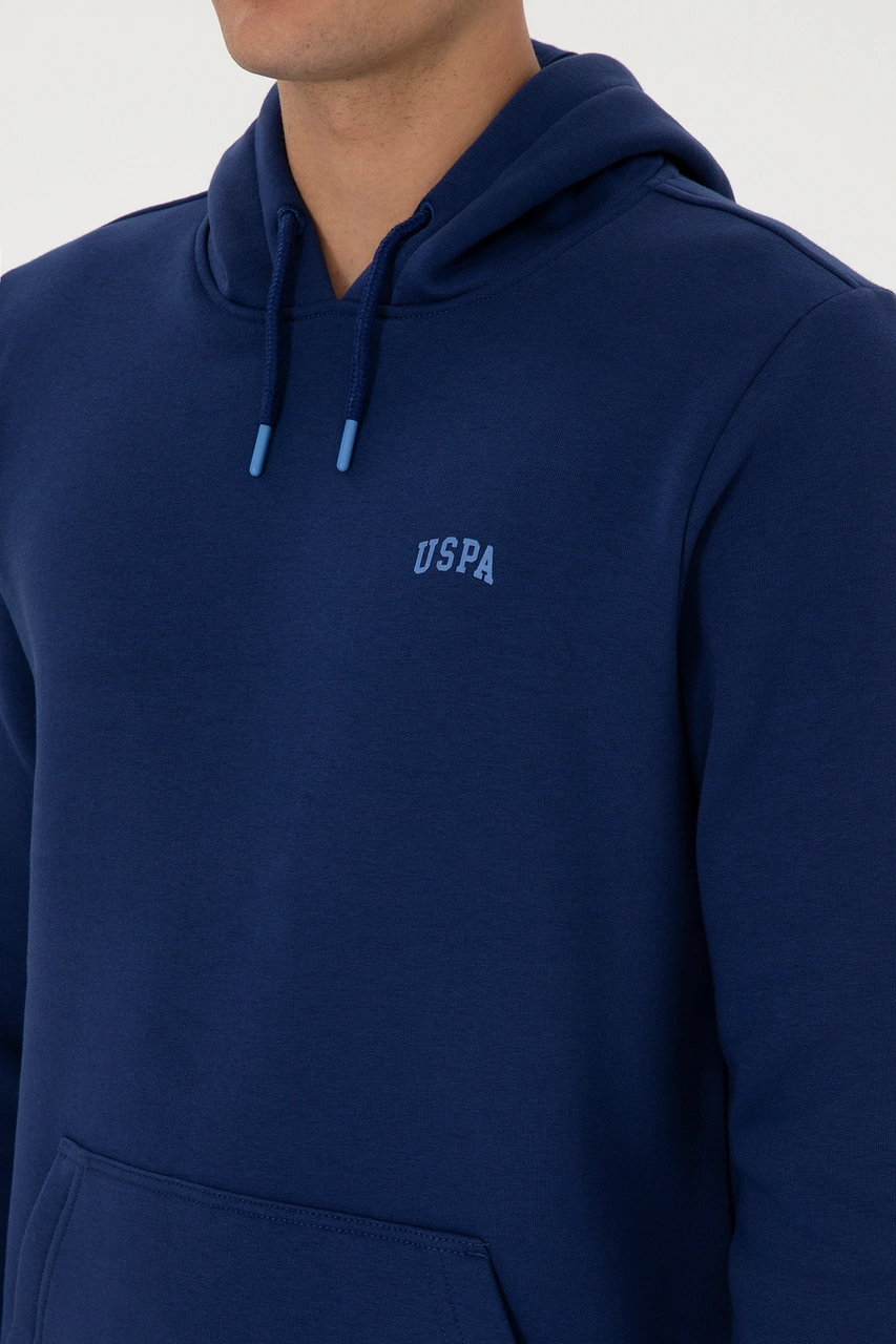 U.S. Polo Assn. Erkek Regular Fit Kapüşonlu Şardonlu İndigo Basic Sweatshirt 50315582-VR028