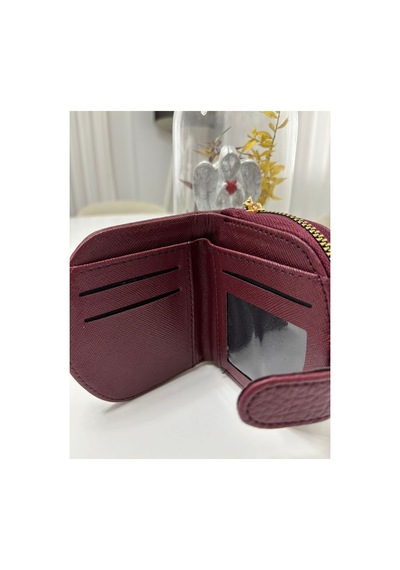 Store Çok Bölmeli Kadın Şık El Çantası Cüzdan Bordo