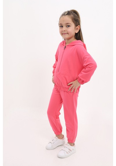 Toontoy Kids Kız Çocuk 2'li Takım Kapüşonlu Fermuarlı Sweatshirt & Beli Paçası Lastikli Jogger Eşofman Altı - 2 İplik Fuşya Toontoy Kids Kız Çocuk 2'li Takım Kapüşonlu Fermuarlı Sweatshirt & Beli Paçası Lastikli Jogger Eşofman Altı - 2 İplik Fuşya