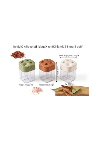 4 Bölmeli Modern Tasarımlı Şeffaf Baharatlık Seti 7009