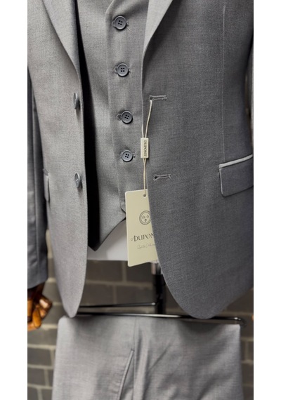 Dupont Classics Erkek Slim Fit 6 Drop Sivri Yaka Yelekli Poliviskon Çift Yırtmaç Takım Elbise Gri Dupont Classics Erkek Slim Fit 6 Drop Sivri Yaka Yelekli Poliviskon Çift Yırtmaç Takım Elbise Gri