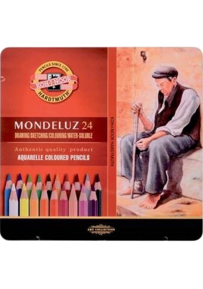Mondeluz Aquarell Boya Kalemi 24 Renk Metal Kutu Karışık Çok Renkli