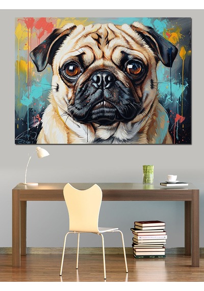 Ahşap Tablo Pug Köpeği Karizmatik Modern Portre